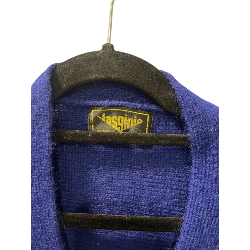 Vintage 80's Vasginie Italian Mohair Artisan Blue Cardigan Size Medium Applique - Picture 2 of 10